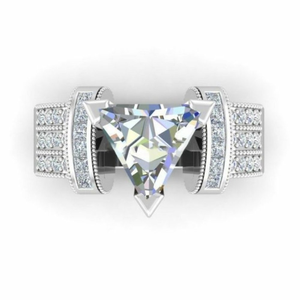 Luxury 925 Silver Trillion Cut White Sapphire Ring